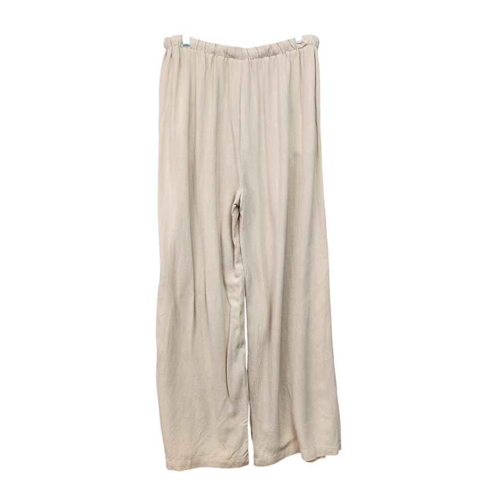 NWT Lillusory Wide Leg Pants Women Large Beige Linen Rayon Boho Elastic Lounge - Picture 3 of 12